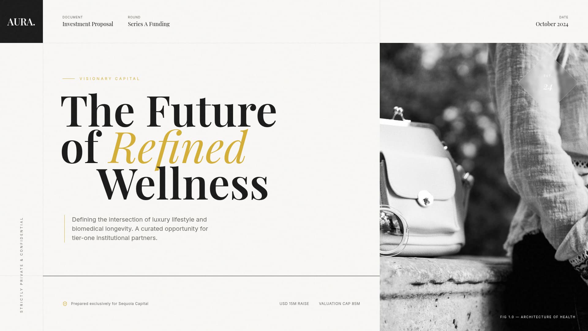 Investment proposal cover - Series A - Luxury Editorial style template