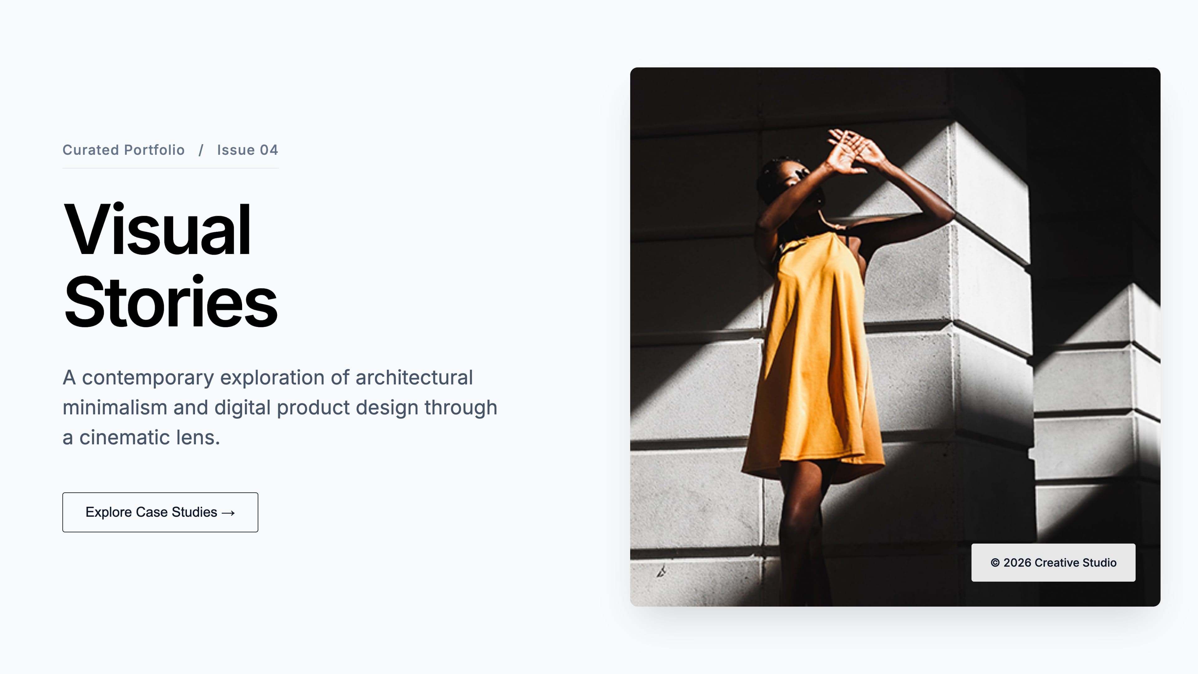 Editorial portfolio cover with asymmetric photo placement - Editorial Photo Card style template